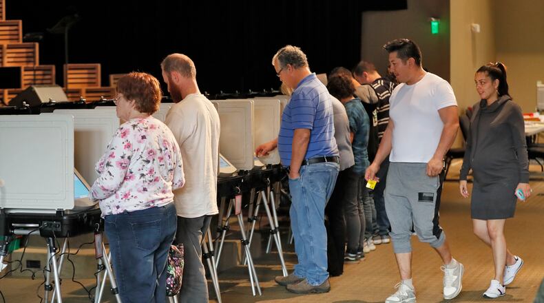 11/6/18 - Marietta - A steady steam of people vote at the Noonday Baptist Church in Marietta.   BOB ANDRES / BANDRES@AJC.COM