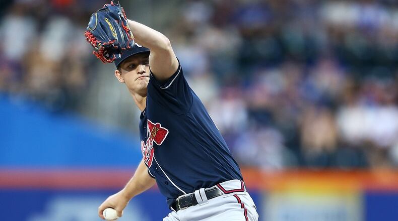 Mike Soroka #40 of the Atlanta Braves pitches in the second inning against the New York Metsat Citi Field on June 28, 2019 in New York City. (Photo by Mike Stobe/Getty Images)