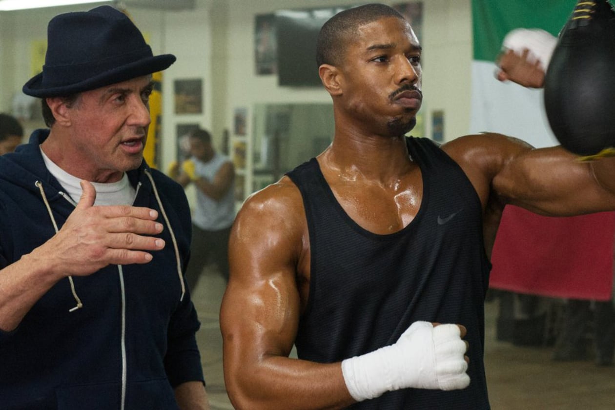 Sylvester Stallone, left, and Michael B. Jordan in “Creed.” (Barry Wetcher/Warner Bros. Entertainment and MGM)