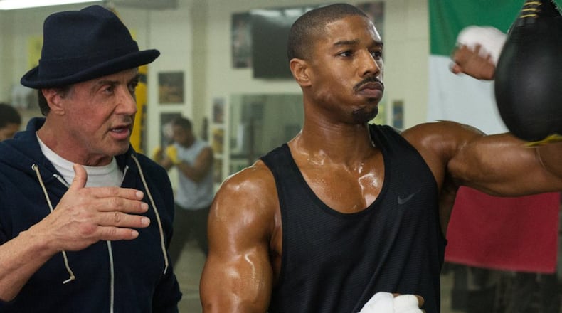 Sylvester Stallone, left, and Michael B. Jordan in “Creed.” (Barry Wetcher/Warner Bros. Entertainment and MGM)
