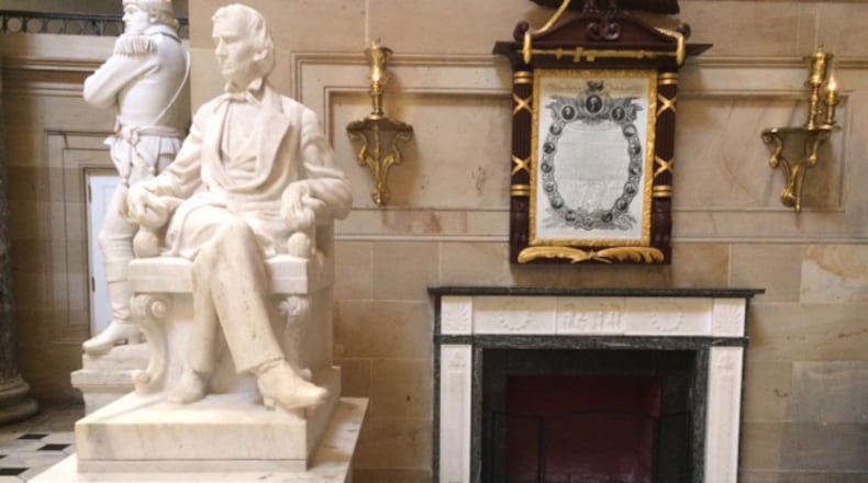 The statue of Confederate Vice President Alexander Hamilton Stephens sits in the U.S. Capitol's Statuary Hall. It is one of two statues placed in the Capitol by the state of Georgia.