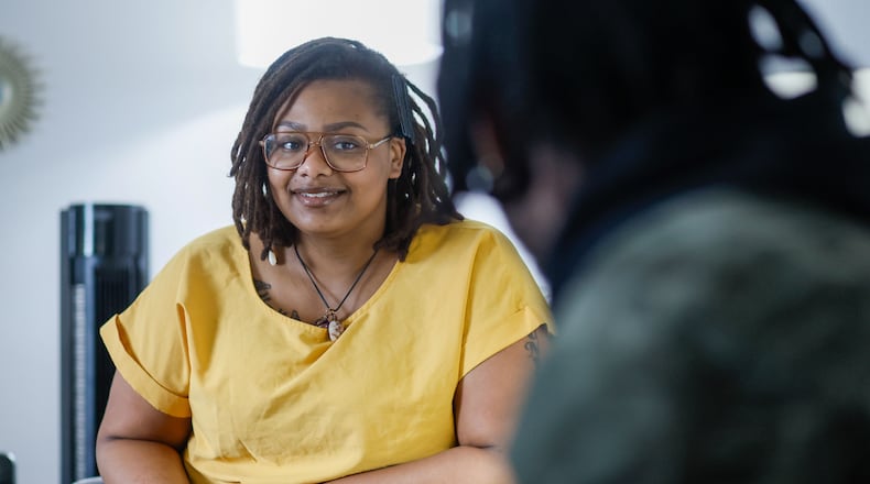 Kae'chauna Sinclair, a therapeutic life and relationship coach, works at Healing Grounds Therapy and Wellness Center in Jonesboro. A member of Gen Z, she said Zoomers are emotionally driven and “very specific” in terms of knowing their needs in the workplace.
Miguel Martinez /miguel.martinezjimenez@ajc.com