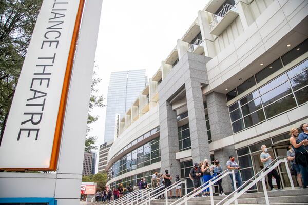 Voters wait to cast their ballot during the first day of early voting at the High Museum of Art in Atlanta. Georgia closed at least 214 polling places between 2012 and 2018 while the state also added nearly 2 million voters. The result: more voters in fewer polling places. (Alyssa Pointer / Alyssa.Pointer@ajc.com)