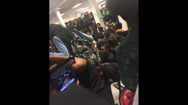 Students assemble for a sit-in at North Springs Charter School of Arts and Sciences. (Photo courtesy Deja Cruver)