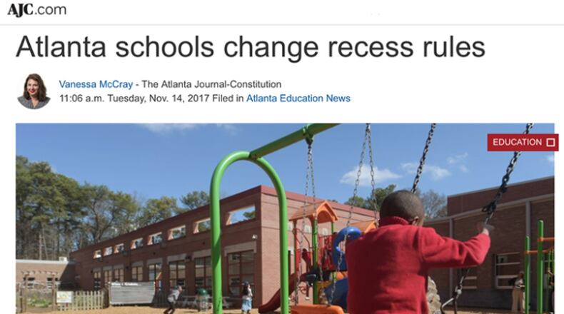 Fulton county school board members are set to approve changing their policy on withholding recess, falling into line with an Atlanta school board decision in November. (AJC file)