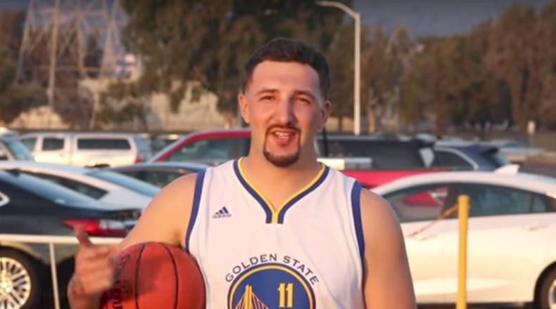 YouTuber Big Daws dressed up as Golden State Warriors' Klay Thompson for the Warriors season opener on Tuesday, Oct. 17, 2017 at Oracle Arena.