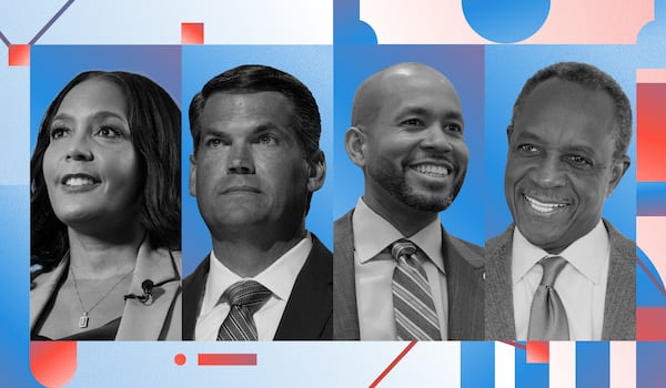 (From left): Democratic candidates for governor Keisha Lance Bottoms, Geoff Duncan, Jason Esteves and Michael Thurmond. (Photo Illustration: AJC | Source: Arvin Temkar/AJC)