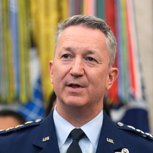 Gen. Dan Caine, chairman of the Joint Chiefs of Staff, speaks during a meeting about military families with President Donald Trump, in the Oval Office of the White House, Monday, Aug. 3, 2026, in Washington. (AP Photo/Alex Brandon)