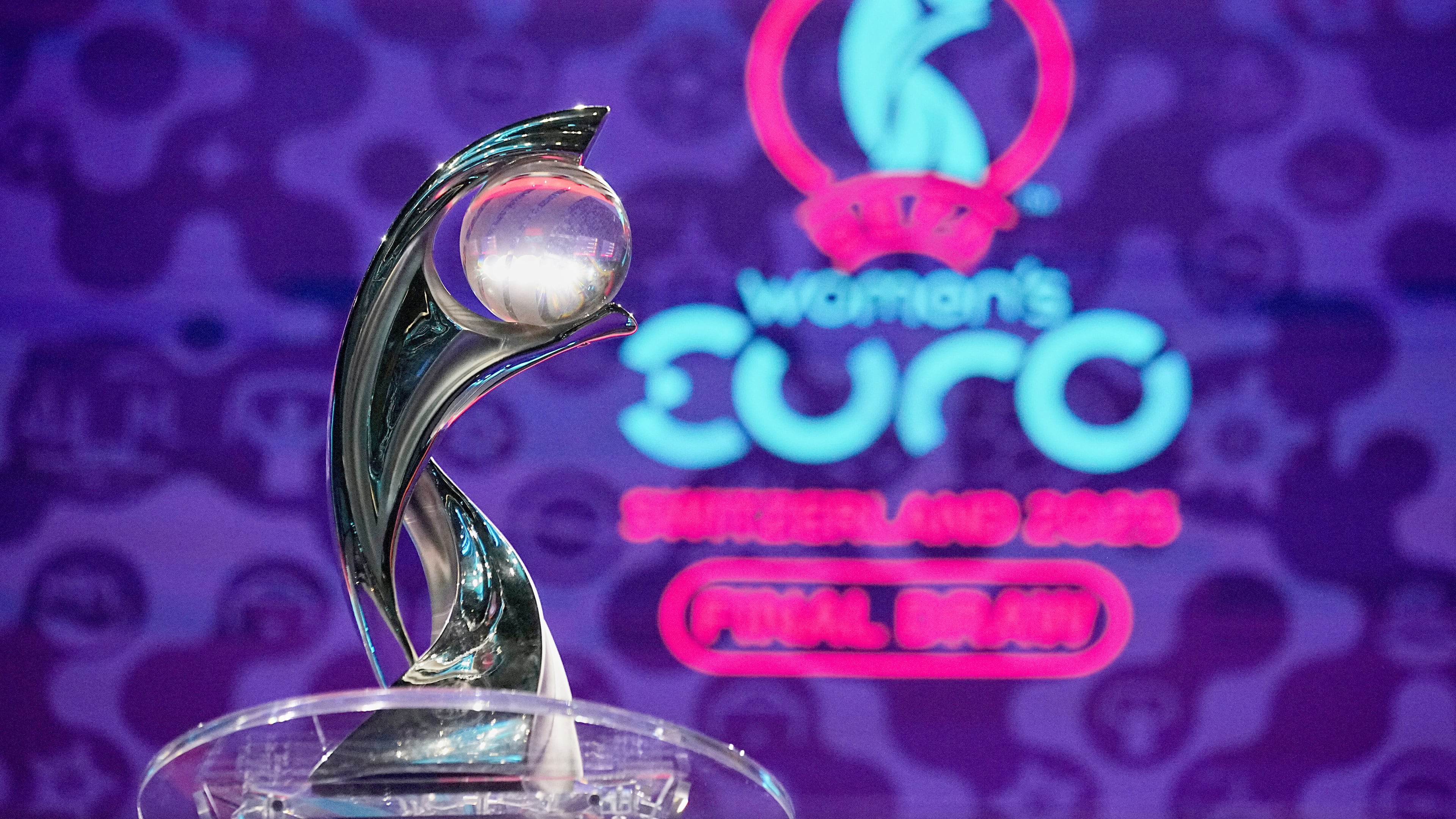 FILE - The tournament trophy is on display at the end of the UEFA Euro 2025 European women's soccer championship final draw at the Swiss Tech Convention Centre in Lausanne, Switzerland, Monday, Dec. 16, 2024. (AP Photo/Laurent Cipriani, File)