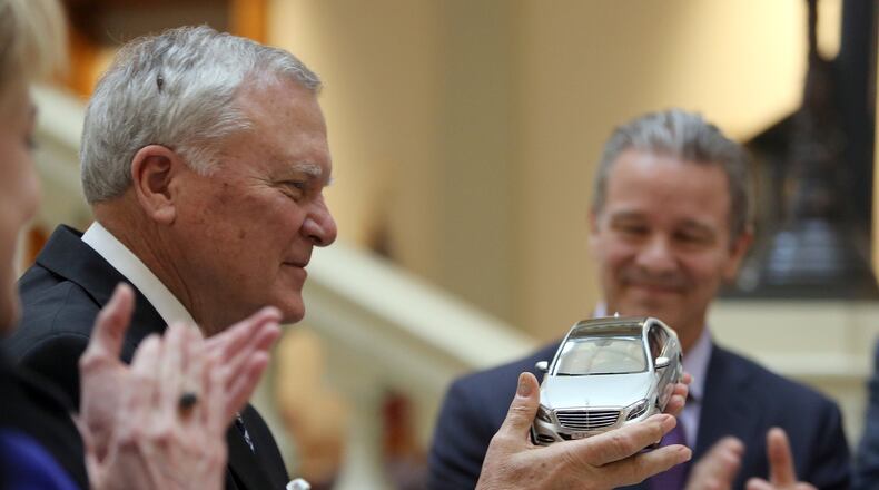Gov. Nathan Deal was on hand to announce the new Mercedes-Benz headquarters in Sandy Springs in February and pushed through a special tax break for company employees in the final hours of the 2015 legislative session. BEN GRAY / BGRAY@AJC.COM