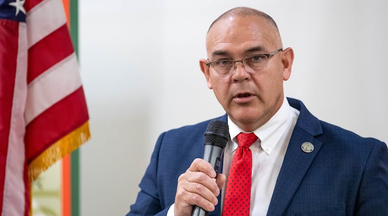 Georgia Department of Labor Commissioner Bruce Thompson, who took office earlier this year, speaks at a press conference about an investigation following an audit that found millions of dollars in his department's accounts dating as far back as 2014, that should have been sent to the state treasury. Thompson sent the money to the treasury last week. (Katelyn Myrick/katelyn.myrick@ajc.com)