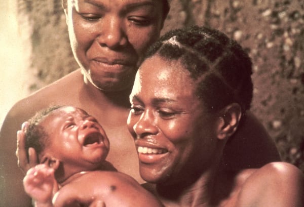 Maya Angelou (left) stars as Nyo Boto and Cicely Tyson plays Binta in the 1977 TV miniseries “Roots,” based on Alex Haley’s groundbreaking novel. (Warner Bros.) 