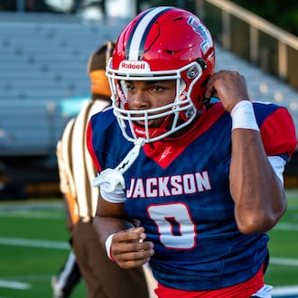 Jackson running back Danarri Brown scored nine touchdowns in a game Sept. 4, 2026, against Union Grove. (Katie Stewart)
