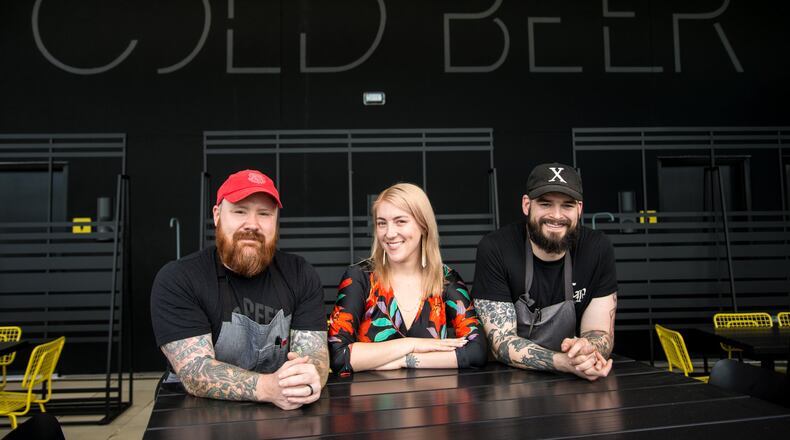 Cold Beer team (from left to right) Chef and Owner Kevin Gillespie, Beverage Director Mercedes O’Brien, and Chef de Cuisine Brian Baxter. Photo credit- Mia Yakel.