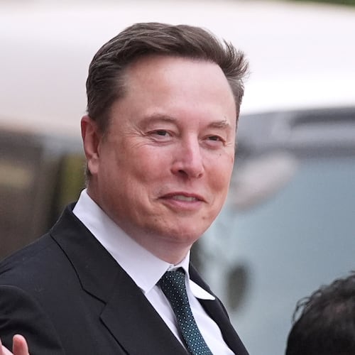 FILE - Elon Musk departs after a welcome ceremony with President Donald Trump and China's President Xi Jinping at the Great Hall of the People, Thursday, May 14, 2026, in Beijing. (AP Photo/Mark Schiefelbein, File)