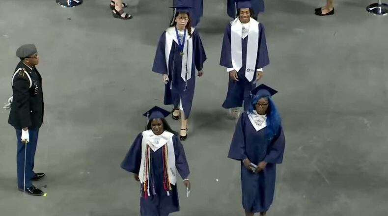 South Gwinnett High School seniors walk to their seats at the start of the 2024 graduation ceremony. (Courtesy of Gwinnett County Public Schools)