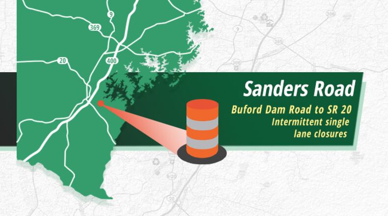 Sanders Road in eastern Forsyth County will see intermittent single lane closures for sidewalk construction between Buford Dam Road and Buford Highway (Ga. 20) through Sept. 30.