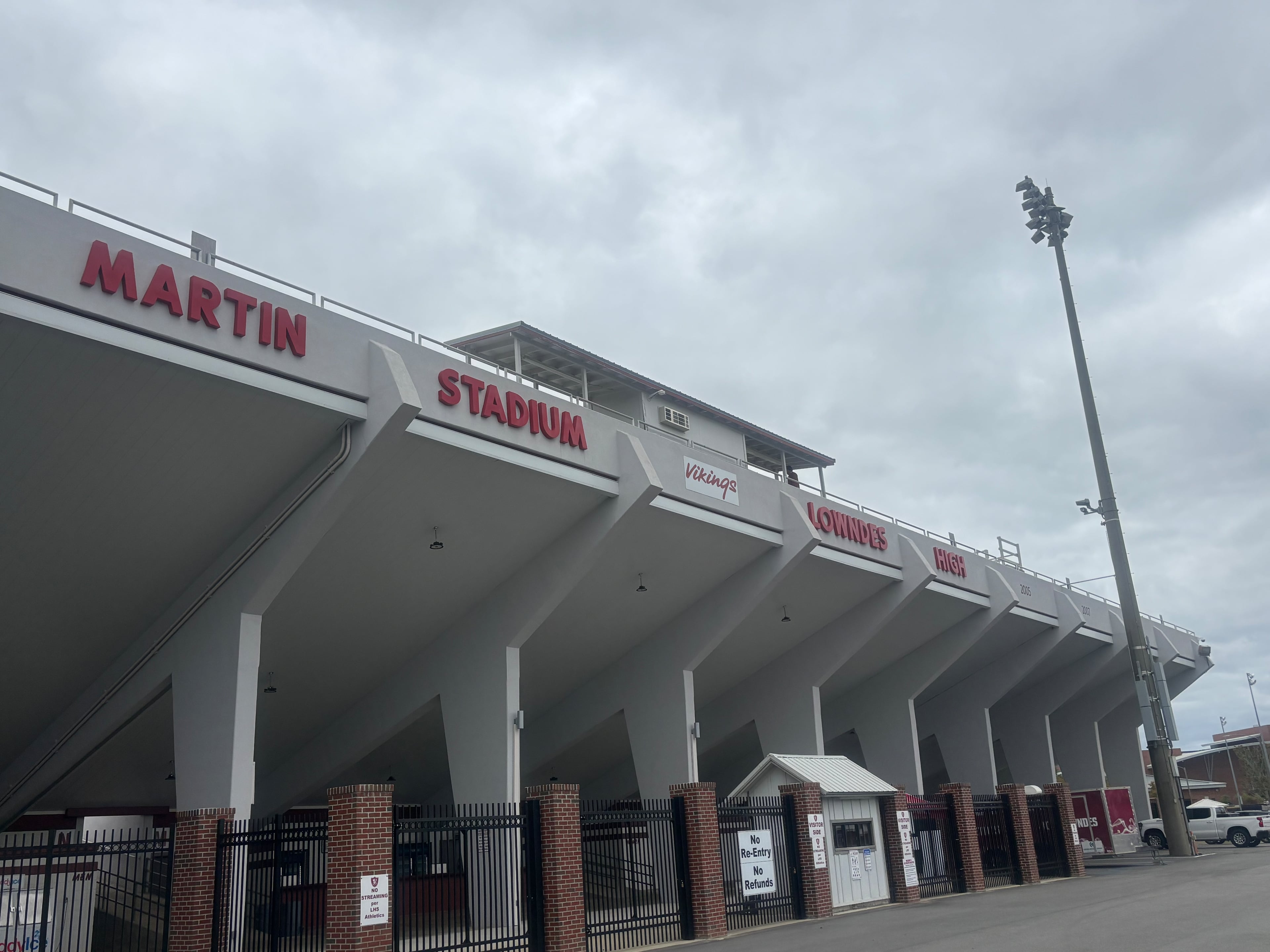 Lowndes High School's Martin Stadium is better known as "The Concrete Jungle." The stadium is visible from I-75, a symbol of the importance of high school football in South Georgia. (Jack Leo/AJC)