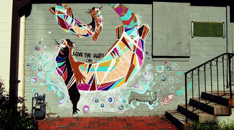 Christina Ward's "Save the Giant Otters” is at 37 W Park Square (on the Atherton Square side).