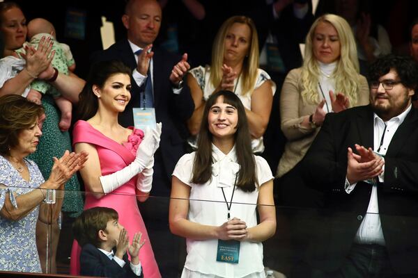 FILE - Chloe Cole, center, is recognized by Florida Gov. Ron DeSantis during a joint session for his State of the State speech at the Capitol in Tallahassee, Fla., March 7, 2023. Cole received puberty blockers when she was 13, and underwent a double mastectomy at 15. Now she is an advocate against allowing those procedures on children. (AP Photo/Phil Sears, File)