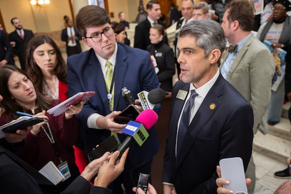 State Rep. Shaw Blackmon, R-Bonaire, spoke to reporters about proposed property tax relief legislation at the Capitol in Atlanta on Wednesday. (Arvin Temkar/AJC)