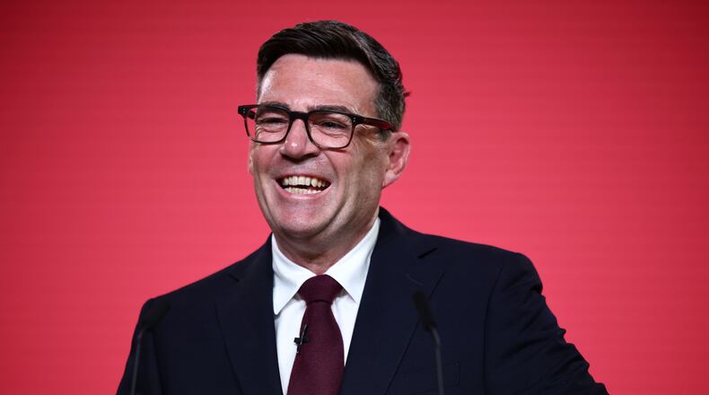 Andy Burnham speaks after being confirmed as the Labour Party's new leader and the country's next prime minister, during 'Labour's Special Conference' in central London, Friday July 17, 2026. (Henry Nicholls/Pool Photo via AP)
