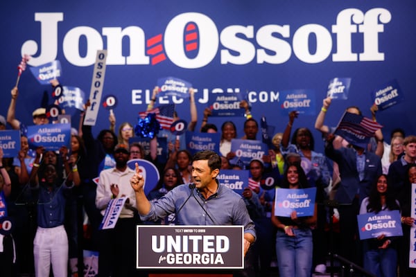 U.S. Sen. Jon Ossoff speaks at a joint campaign rally with Democratic candidate for governor Keisha Lance Bottoms at the Tabernacle on Sunday. (Arvin Temkar/AJC)