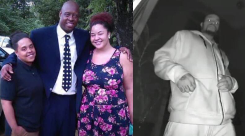 Ashley Russell (far left) is asking the public for help in identifying the man (far right) accused of shooting and killing her father, Frankie Russell (left).