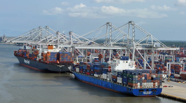 The cost to dredge Savannah’s port to allow bigger ships to use the facility is now expected to cost $267 million more than earlier projected and take two additional years. BRANT SANDERLIN / BSANDERLIN@AJC.COM .