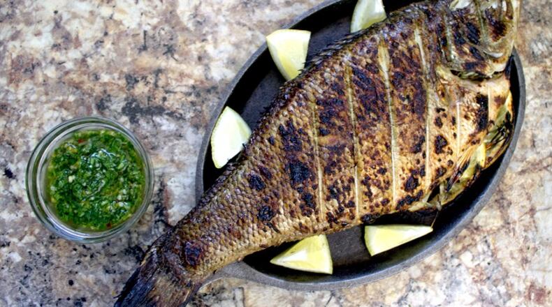 Grilled Bass with Orange Chimichurri. (Keane Amdahl)
