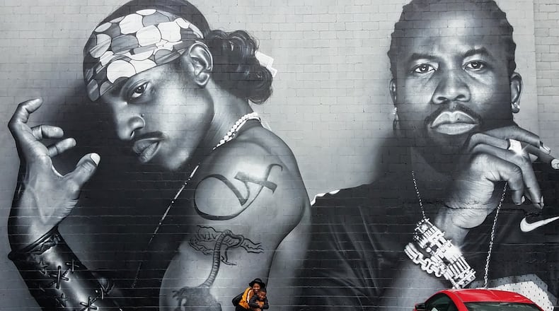 North Carolina-based artist Jeks painted this gigantic portrait of OutKast based on a black-and-white photograph taken by Jonathan Mannion.