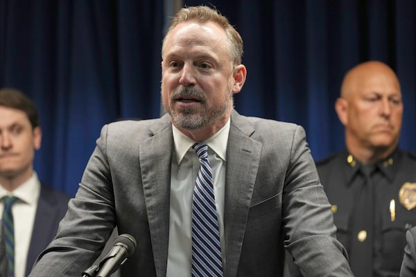 Acting U.S. Attorney Joseph H. Thompson speaks during a news conference at the United States Courthouse in Minneapolis, Monday, June 16, 2025. (AP Photo/George Walker IV)