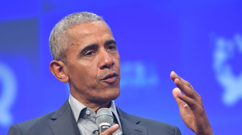 MUNICH, GERMANY - SEPTEMBER 29: Former U.S. President Barack Obama speaks at the opening of the Bits & Pretzels meetup on September 29, 2019 in Munich, Germany. The annual event brings together founders and startups from across the globe for three days of networking, talks and inspiration. during the "Bits & Pretzels Founders Festival" at ICM Munich on September 29, 2019 in Munich, Germany. Bits & Pretzels is an application-only, three-day festival that connects 5,000 founders, investors, startup enthusiasts,taking place from September 29 to October 1, 2019. (Photo by Hannes Magerstaedt/Getty Images)