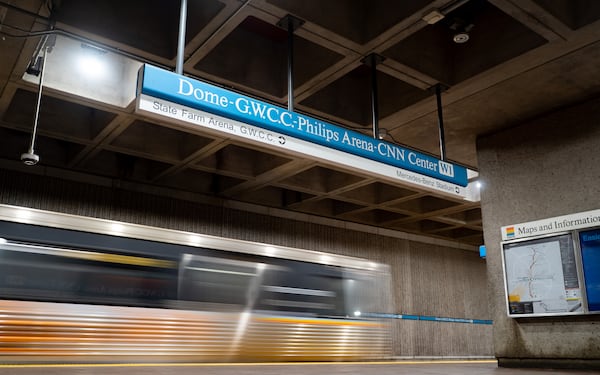 Signage at the MARTA Georgia World Congress Center station will change ahead of the World Cup to reflect changes to buildings at the stop. (Ben Hendren for the AJC)