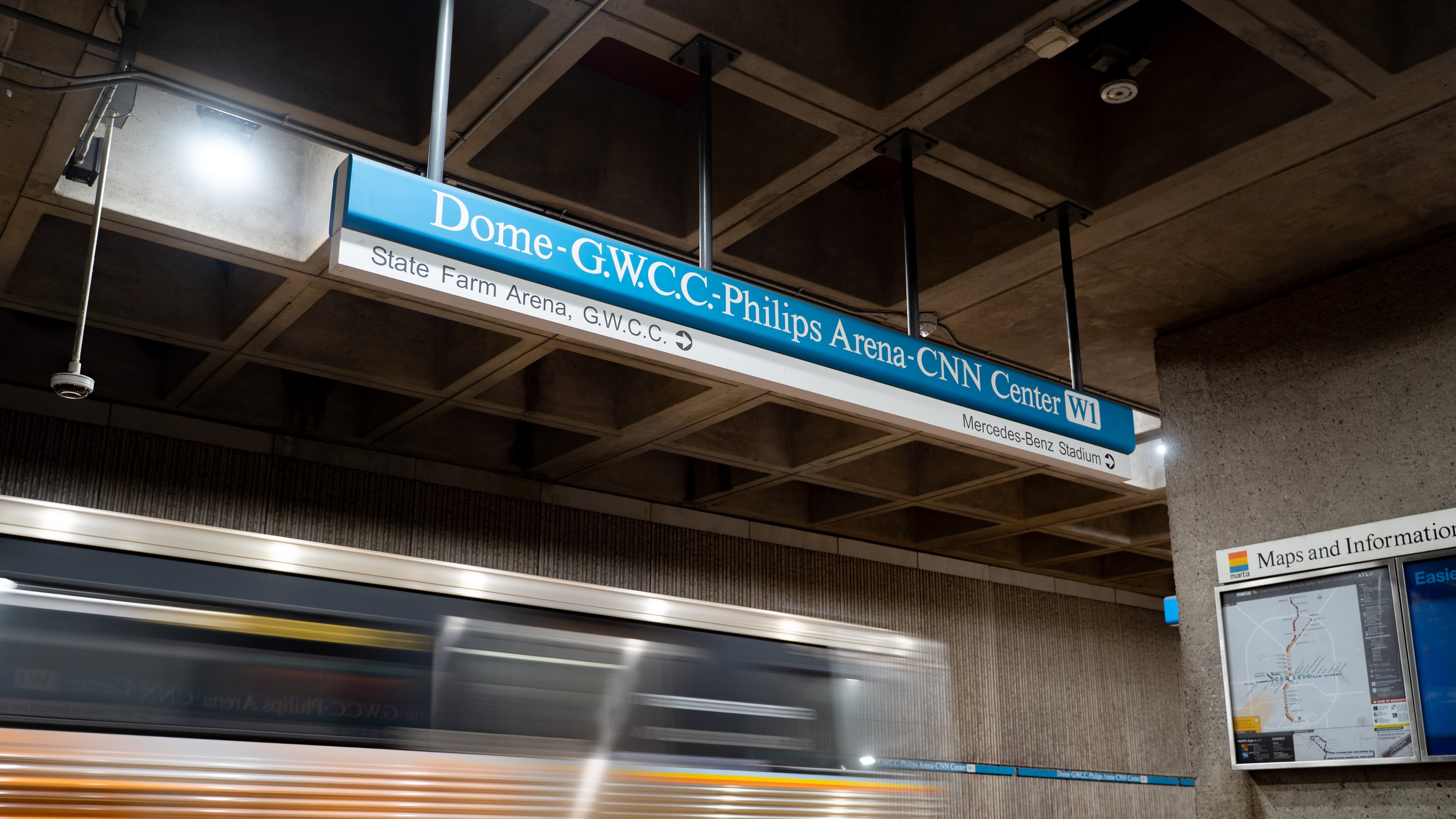Signage at the MARTA Georgia World Congress Center station. Monday, May 19, 2025 (Ben Hendren for the Atlanta Journal-Constitution)