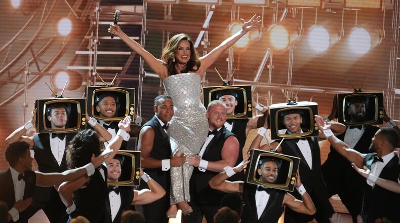 Host Mariska Hargitay, center, performs during the 78th Emmy Awards on Monday, Sept. 14, 2026, at the Peacock Theater in Los Angeles. (AP Photo/Chris Pizzello)