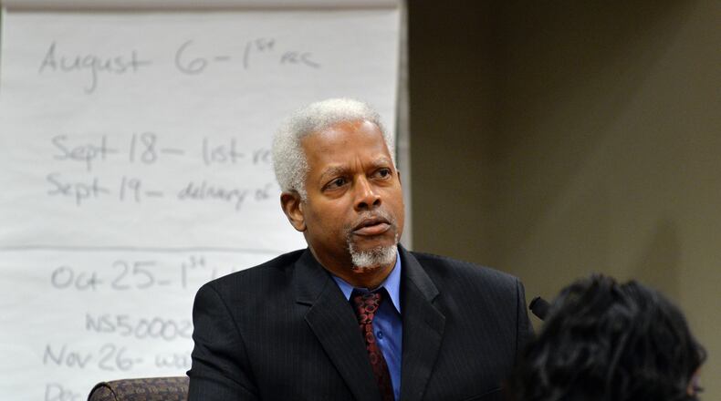 September 30, 2014 DeKalb: U.S. Rep. Hank Johnson , a character witness for suspended DeKalb County CEO Burrell Ellis listens to a question from DeKalb District Attorney Robert James Tuesday September 30, 2014. Ellis is fighting charges that he intimidated companies doing business with DeKalb County into giving him campaign contributions. BRANT SANDERLIN / BSANDERLIN@AJC.COM