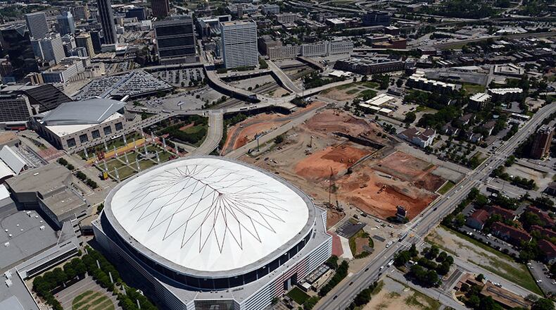 The footprint of the Atlanta Falcons' new stadium has been cleared in the area next to the Georgia Dome.