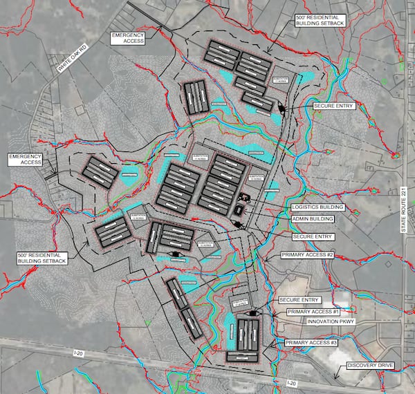 This site map provides details on a 29-building data center proposal in Columbia County near Augusta. (Courtesy of Columbia County)