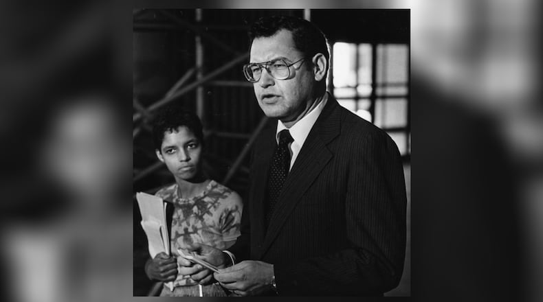 Airport commissioner George Berry speaks while Atlanta Cultural Affairs commissioner Shirley Franklin, who later became the city’s mayor, listens. Berry served multiple mayors and two governors while overseeing and helping shape some epochal events in Atlanta, such as the 1996 Olympic efforts and the construction of MARTA. (Kenneth Walker / AJC file photo)