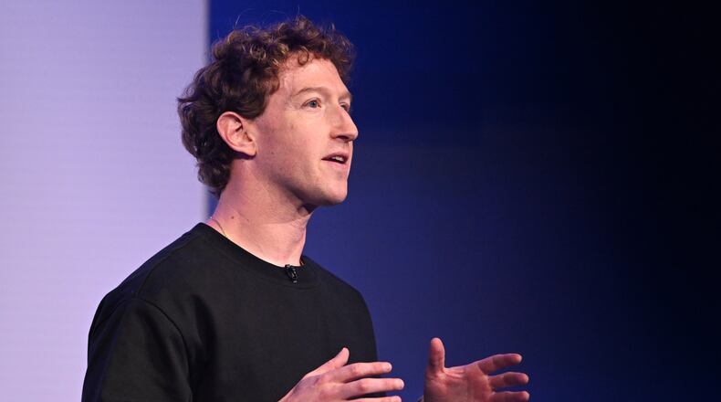 FILE - Meta CEO Mark Zuckerberg speaks during the company's Connect developer conference Wednesday, Sept. 17, 2025, in Menlo Park, Calif. (AP Photo/Nic Coury, File)