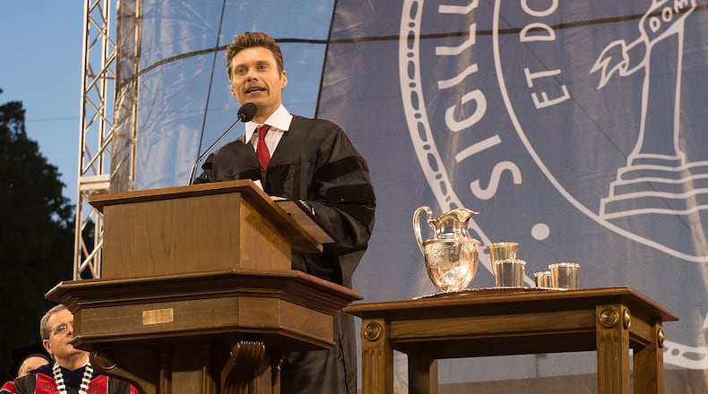 ATHENS, GA - MAY 13: Ryan Seacrest delivers University of Georgia commencement keynote address at Sanford Stadium on May 13, 2016 in Athens, Georgia. (Photo by Marcus Ingram/Getty Images)