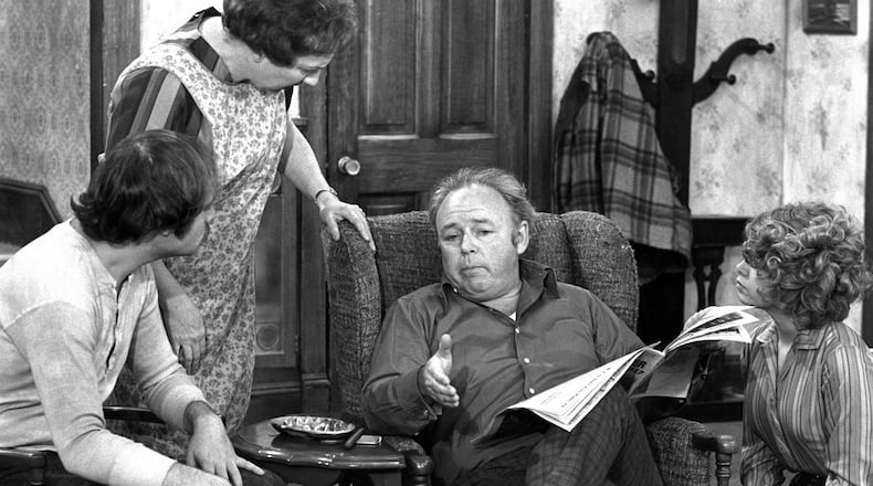 "All in the Family's" third episode, "Archie's Aching Back". From left, Rob Reiner as Michael Stivic, Jean Stapleton as Edith Bunker, Carroll O'Connor as Archie Bunker and Sally Struthers as Gloria Bunker Stivic. Original air-date Jan. 26, 1971. (CBS via Getty Images)