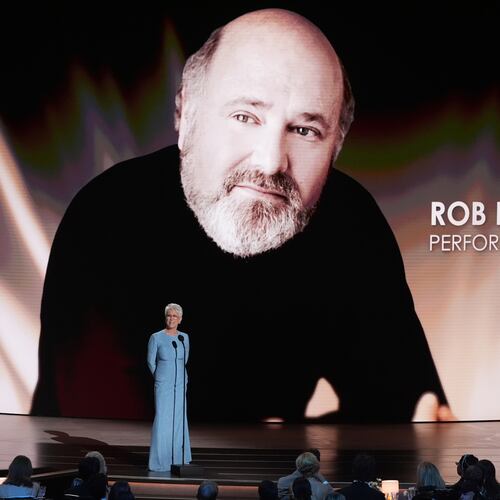 Jamie Lee Curtis pays tribute to Rob Reiner during the 78th Emmy Awards on Monday, Sept. 14, 2026, at the Peacock Theater in Los Angeles. (AP Photo/Chris Pizzello)