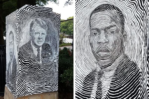 An Old Fourth Ward utility box painted by Matt Evans.