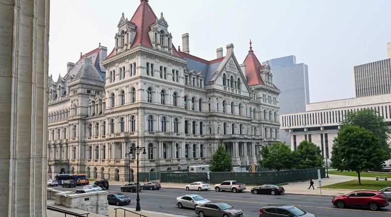 FILE - The New York state Capitol is seen from the steps of the State Education Building in Albany, N.Y., June 7, 2023. (AP Photo/Hans Pennink, File)