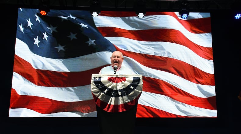 Sonny Perdue speaks during an Election Night Party for Senators David Perdue and Kelly Loeffler at Grand Hyatt Hotel in Buckhead on Tuesday, January 5, 2021. Perdue will start his new position as University System of Georgia chancellor on April 1, 2022. (Hyosub Shin / Hyosub.Shin@ajc.com)