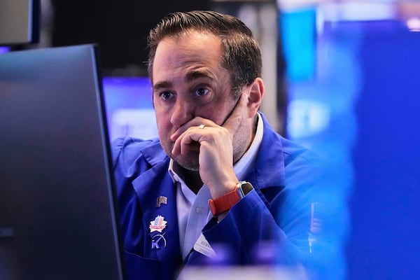 Specialist Genarro Sapolito works on the floor of the New York Stock Exchange, Thursday, April 24, 2025. (AP Photo/Richard Drew)