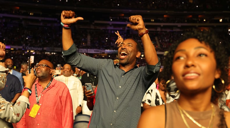 Atlanta Mayor Andre Dickens enjoys music producer Jermaine Dupri's "The South Got Something to Say" show at the Caesars Superdome in New Orleans on July 1, 2023. The Essence Festival celebrated its 29th year, and the 50th anniversary of hip-hop. (TYSON HORNE / TYSON.HORNE@AJC.COM)