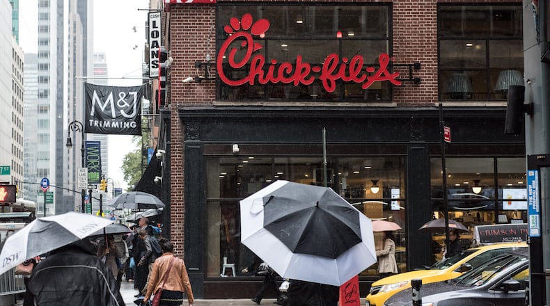 NEW YORK, NY - OCTOBER 2: The exterior of Chick-Fil-A, a day before its opening, on 37th Street and 6th Avenue, on October 2, 2015 in New York City.. The fast food chicken restaurant is set to open its first store in Manhattan. (Photo by Andrew Renneisen/Getty Images)